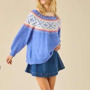 Women's Blue Alpine Fair Isle Oversized Sweater